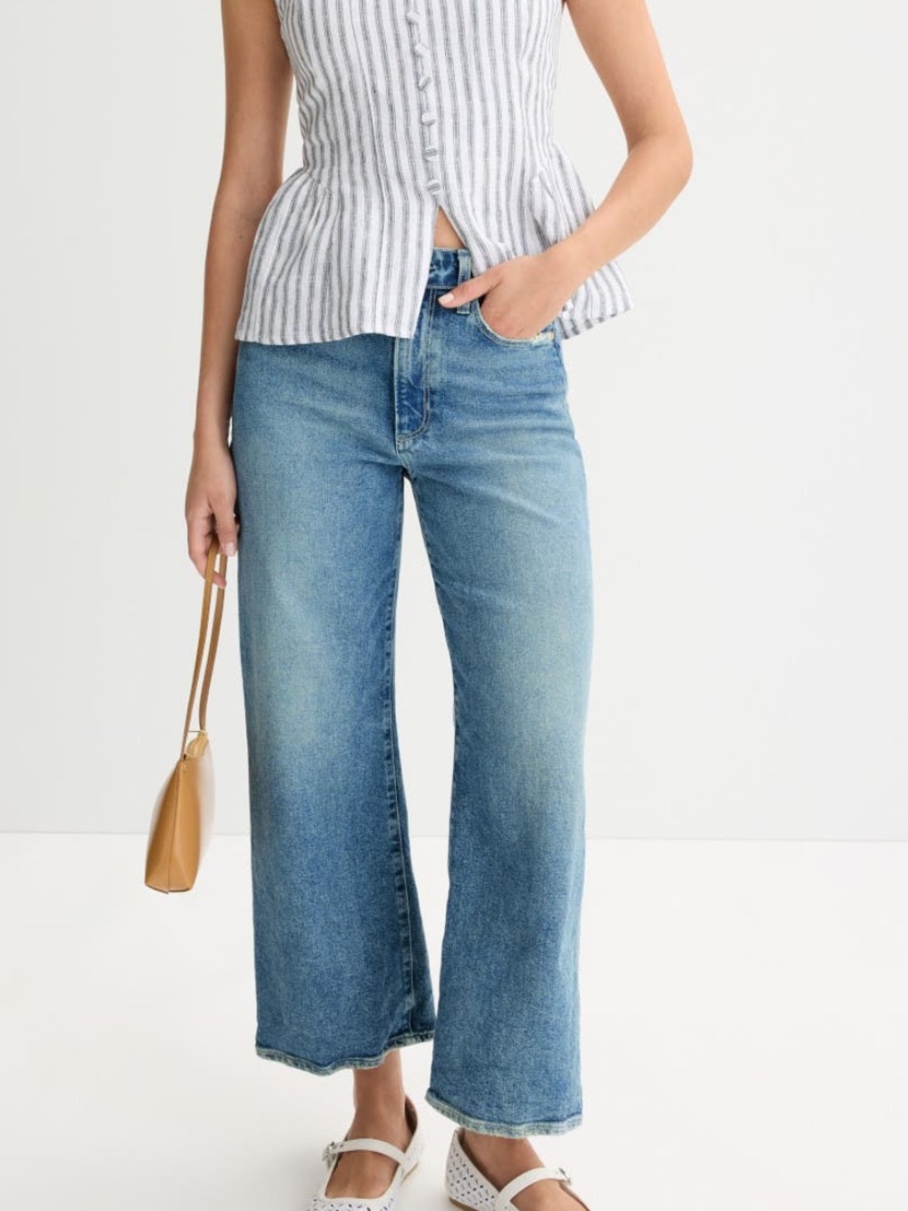 PAIGE Anessa Wide Leg Jeans Size 30 Cats Meow Distressed Crop